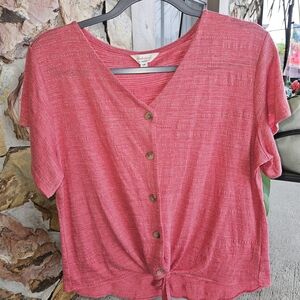 Women's Coral Button-Down Top